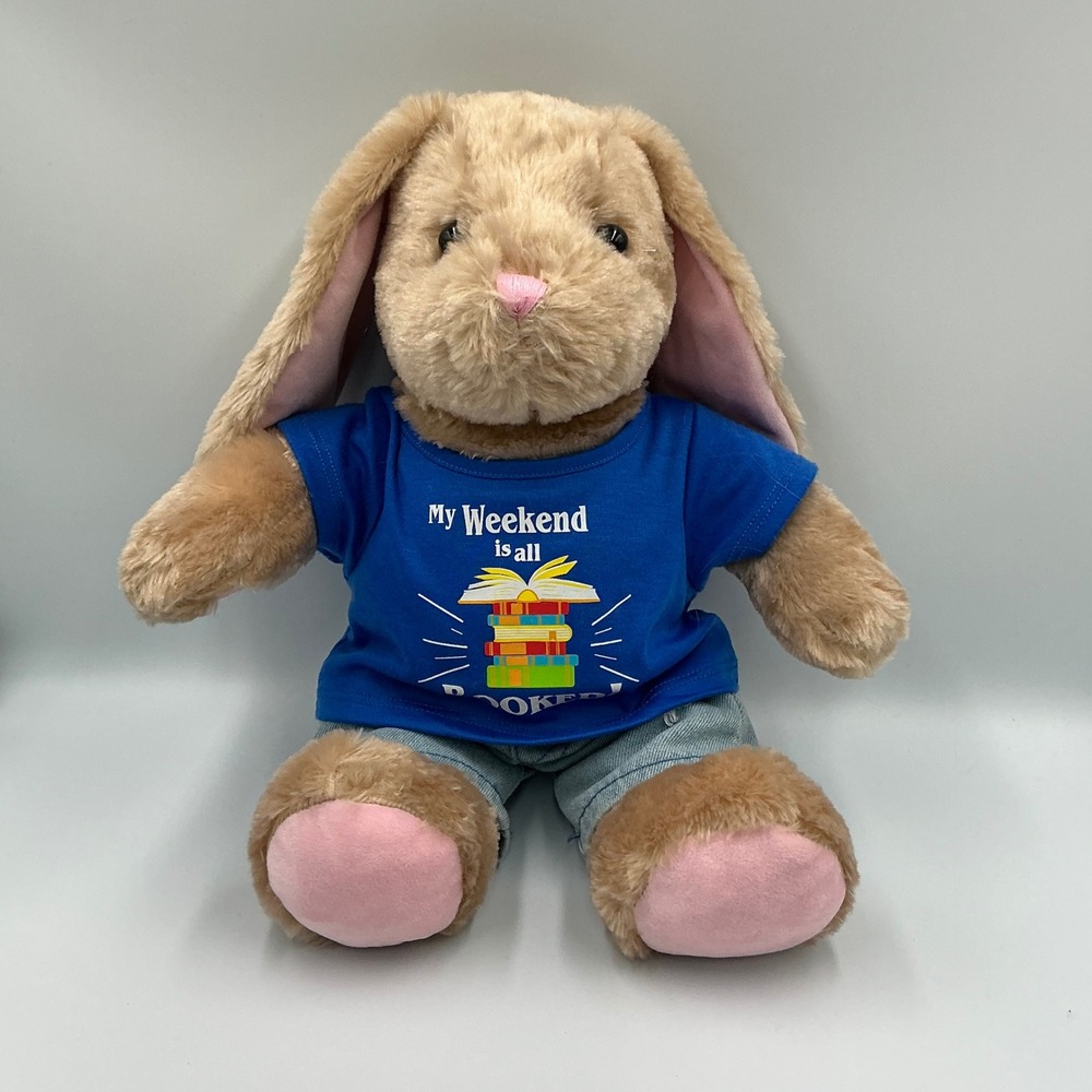 Build A Bear Bunny‎ Rabbit Plush Stuffed Animal Blue Booked Shirt Outfit